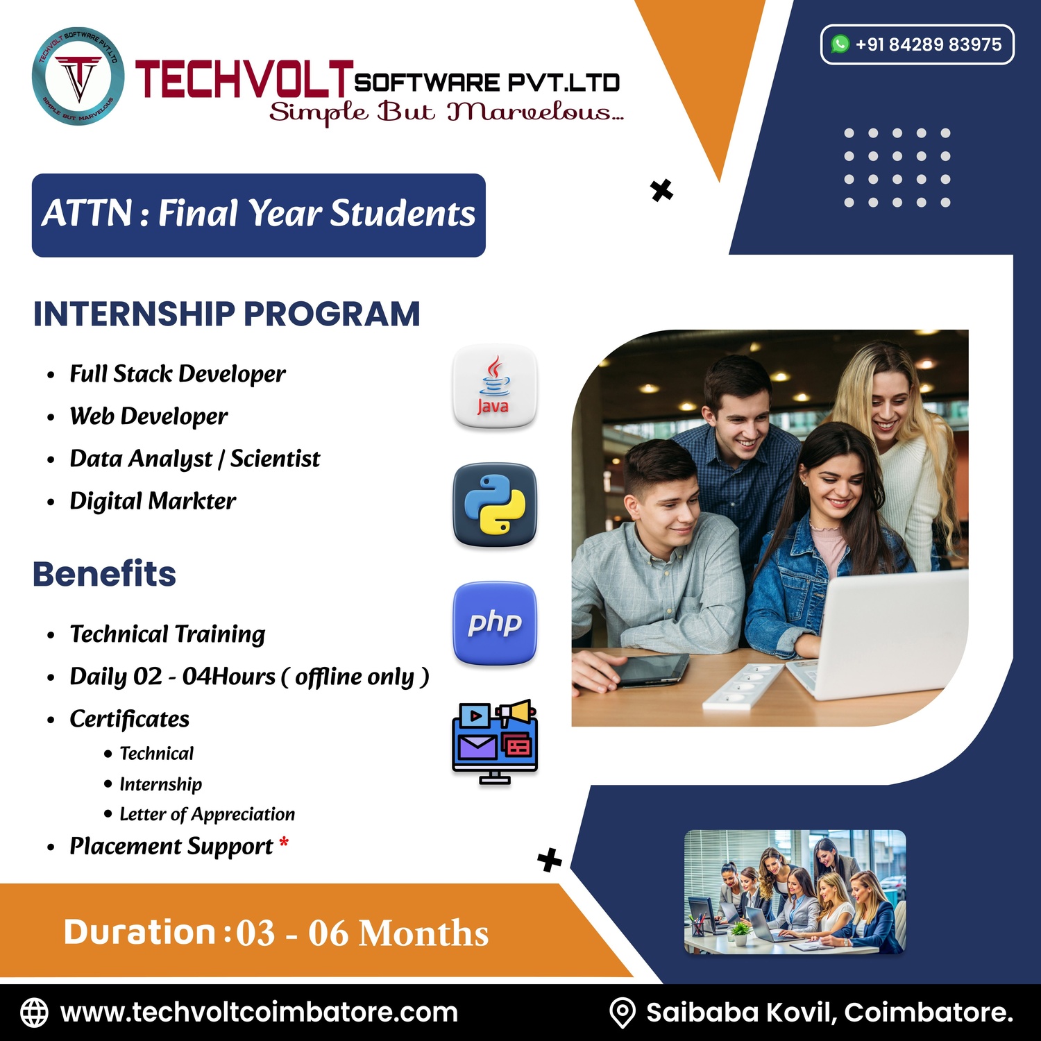 Full Stack & ML-Data Science | Winter Internship | Techvolt Coimbatore
