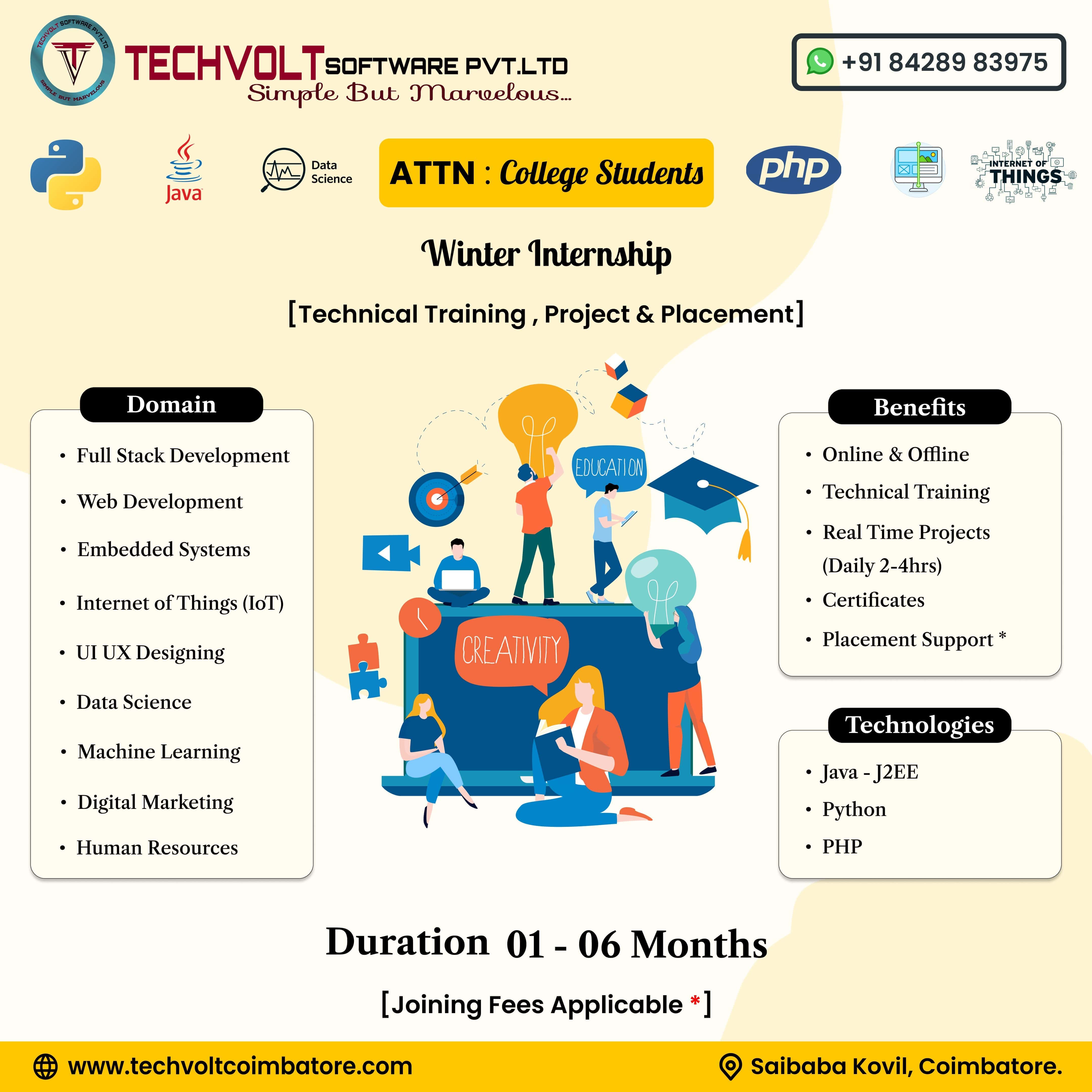 Full Stack & Data Science Winter Internship |  Techvolt Cbe - NSR Road