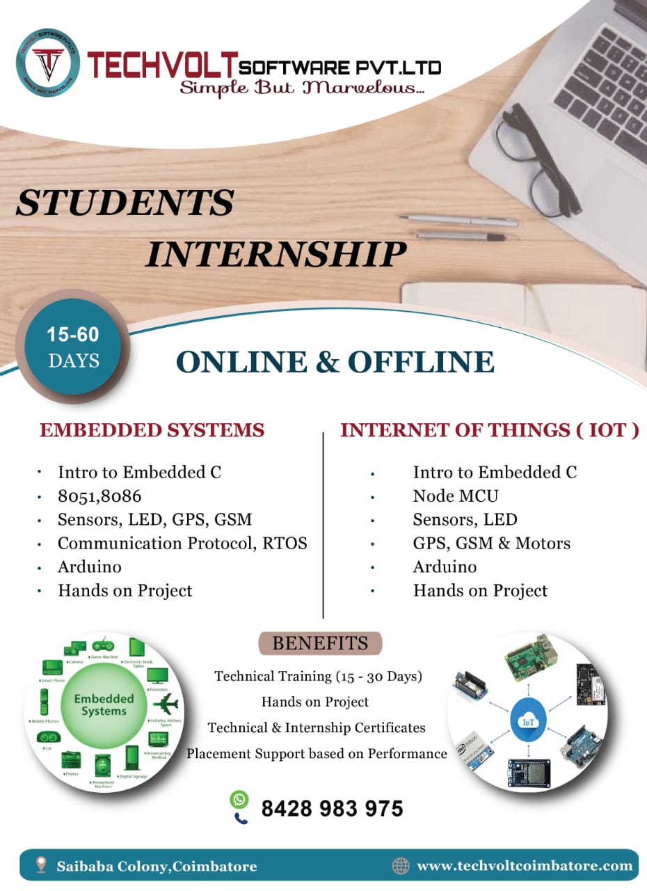 Summer Internship| Internship at Techvoltsoftware | IOT Course