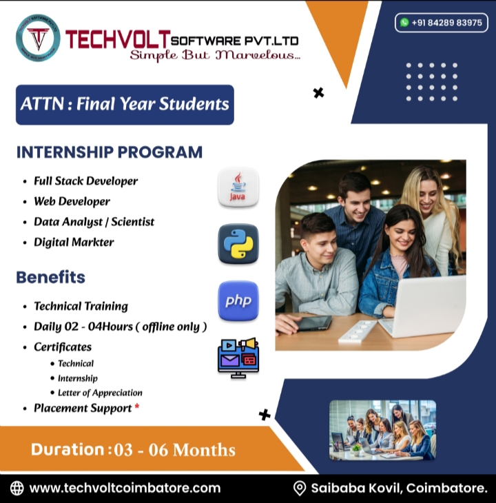 Techvolt Web Dev Training Internship IPT ML Coimbatore Graduates