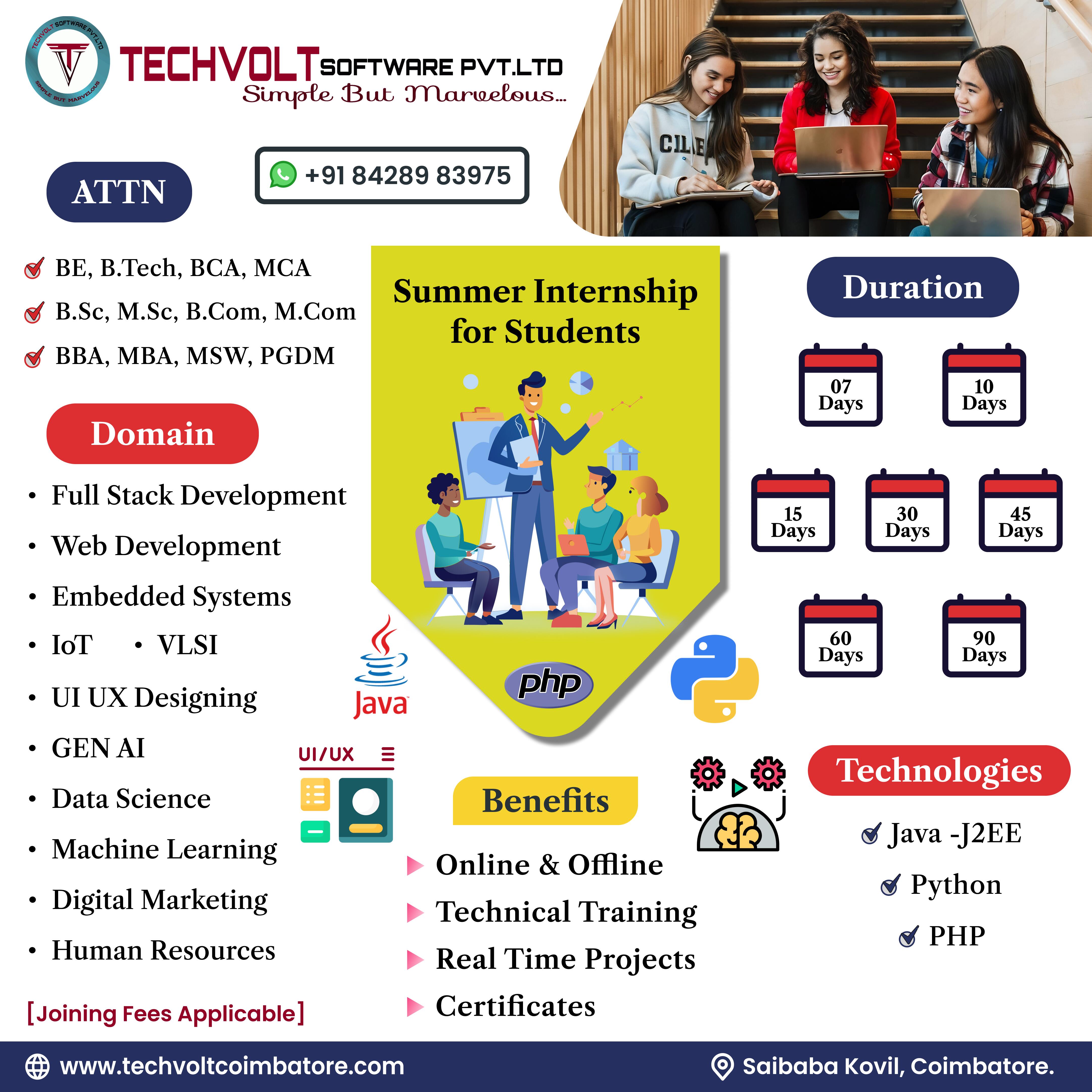 Data Analytics|MCA,MSc Internship|Techvolt Software,Coimbatore|Students Internship|GEN AI Internship